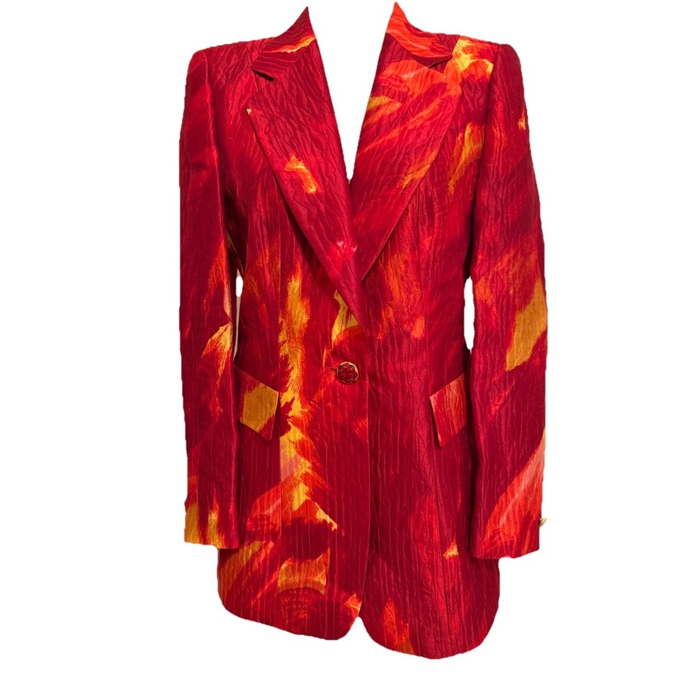 Escada Margaretha Ley Fiery Red Blazer Jacket 80's $1555 34 US 4 6 Art To Wear